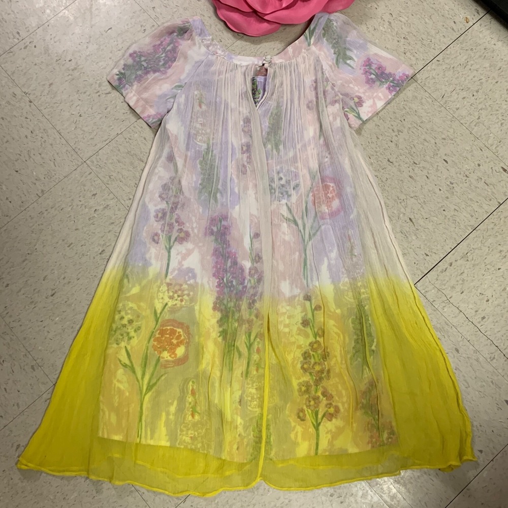 HD‎ IN PARIS Anthropologie Women's Sz 0 Dipped Chroma Swing Dress Purple Yellow - Picture 5 of 10